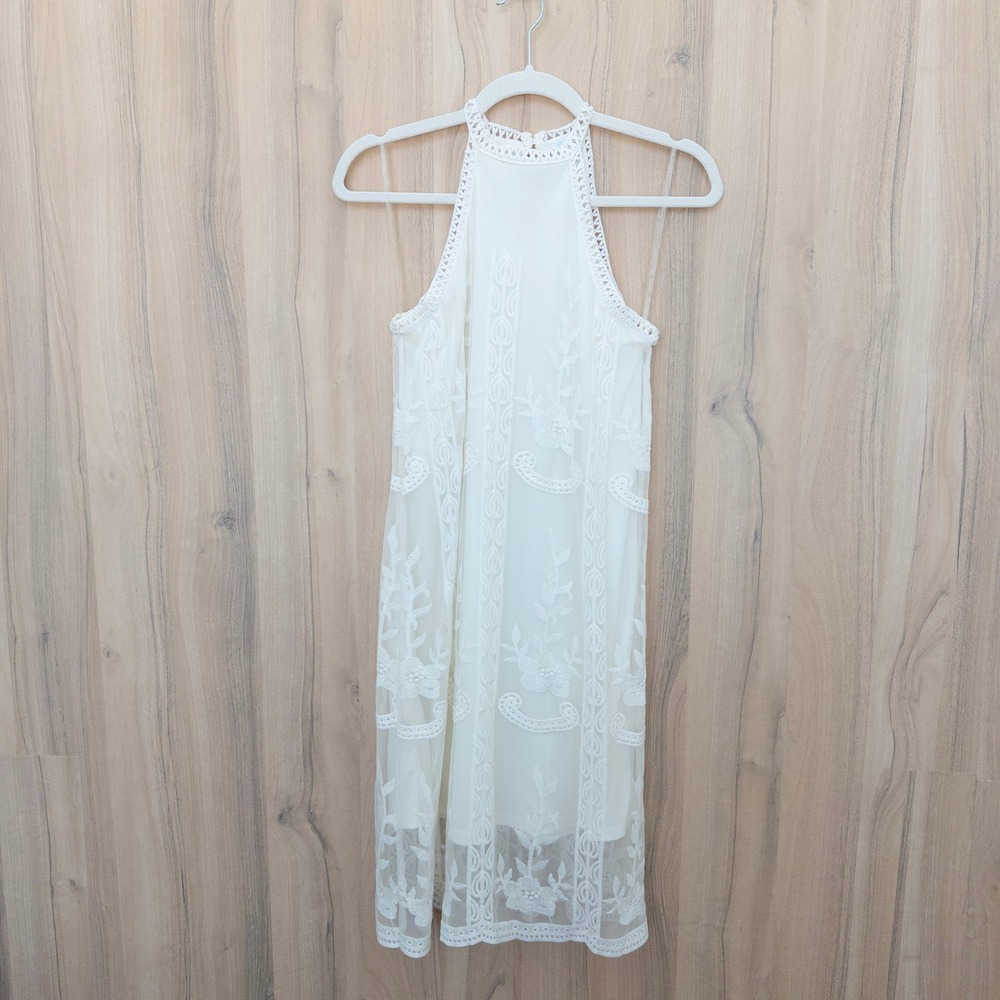 Jun & Ivy Lace Halter Dress XS White Floral‎ Boho Bridal Fairy Romantic Feminine